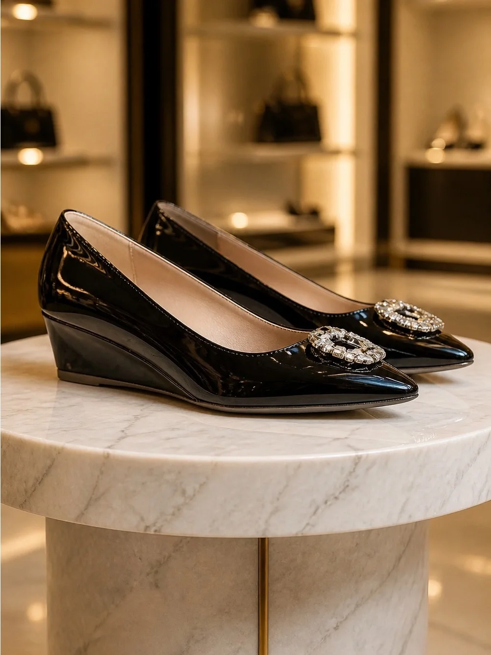 Adrienne Vittadini Black Patent Crystal-Embellished Ballet Flats